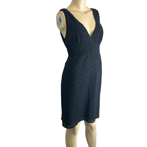 Max Studio All Over Lace Sleeveless Black Dress Sz L Smocking Cotton Eyelet - Picture 5 of 12